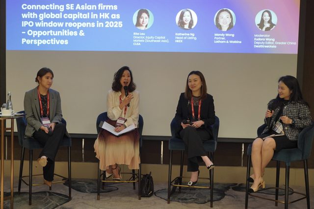 Left to right: Rita Lau (Director, Equity Capital Markets - Southeast Asia, CLSA), Katherine Ng (Head of Listing, HKEX), Mandy Wong (Partner, Latham & Watkins), Eudora Wang - Moderator (Deputy Editor, Greater China, DealStreet Asia)